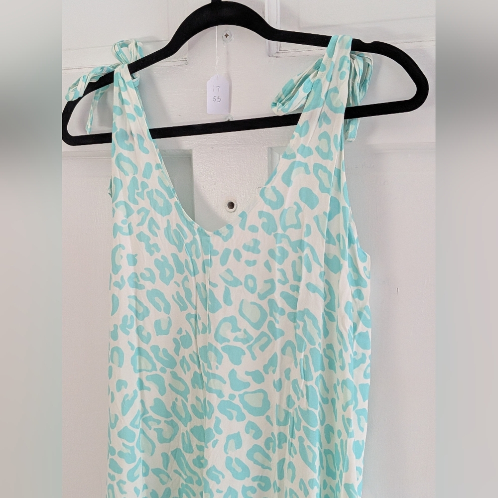 Beach Bunny Lily Dress Aqua Leopard Maxi Small Viscose Resort Slit Beach Vacatio - Picture 6 of 6
